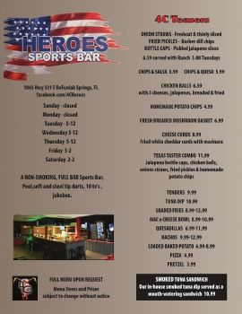 Heroes Sports Bar menu