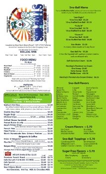 David's Sno-Balls Menu