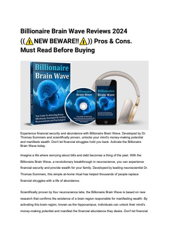 Billionaire Brain Wave Reviews 2024 ((⚠️NEW BEWARE!!⚠️)) Pros & Cons. Must Read Before Buying