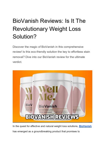 BioVanish Reviews_ Is It The Revolutionary Weight Loss Solution