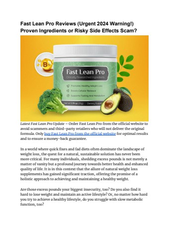Fast Lean Pro Reviews (Urgent 2024 Warning!) Proven Ingredients or Risky Side Effects Scam_