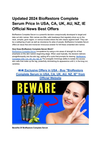 Updated 2024 BioRestore Complete Serum Price In USA, CA, UK, AU, NZ, IE Official News Best Offers