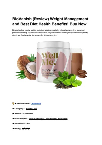 BioVanish (Review) Weight Management and Best Diet Health Benefits! Buy Now