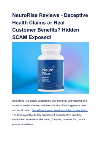 NeuroRise Reviews - Deceptive Health Claims or Real Customer Benefits