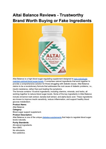 Altai Balance Reviews - Trustworthy Brand Worth Buying or Fake Ingredients