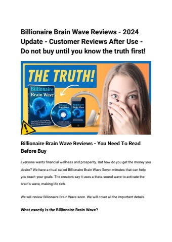 Billionaire Brain Wave Reviews - 2024 Update - Customer Reviews After Use - Do not buy until you know the truth first!