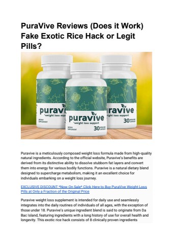 PuraVive Reviews (Does it Work) Fake Exotic Rice Hack or Legit Pills
