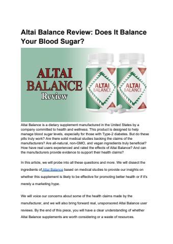 Altai Balance Review - Does It Balance Your Blood Sugar
