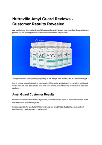 Nutraville Amyl Guard Reviews ⚠️ Customer Results Revealed