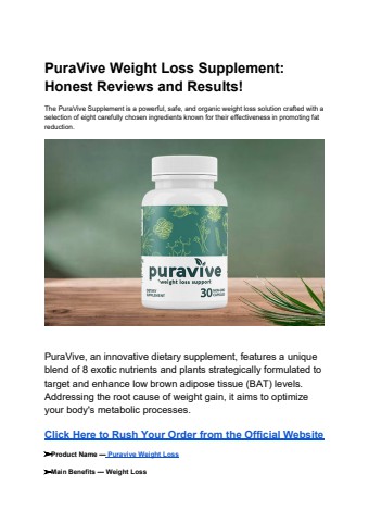 PuraVive Weight Loss Supplement Honest Reviews and Results!