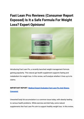 Fast Lean Pro Reviews (Consumer Report Exposed) Is It a Safe Formula For Weight Loss