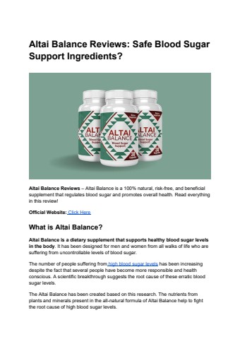 Altai Balance Reviews Safe Blood Sugar Support Ingredients