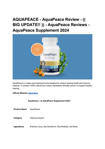 AQUAPEACE - AquaPeace Review - (( BIG UPDATE!! )) - AquaPeace Reviews - AquaPeace Supplement 2024