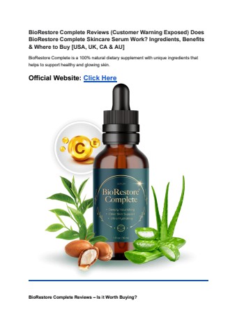 BioRestore Complete Reviews (Customer Warning Exposed) Does BioRestore Complete Skincare Serum Work_ Ingredients, Benefits & Where to Buy [USA, UK, CA & AU]