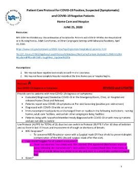 Protocol for the care of the Covid + Patient at Home and Discharged from Institutions 06.25.20 Final + Face Shield