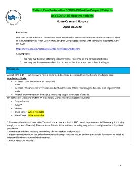 Protocol for the care of the Covid + Patient at Home and Discharged from Institutions 05.01.20 (002) (002) (003) (002)