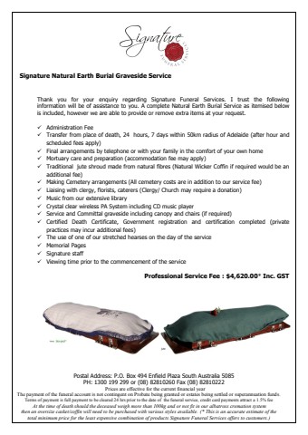 Natural Earth Burial 4620 Service Info 21-22