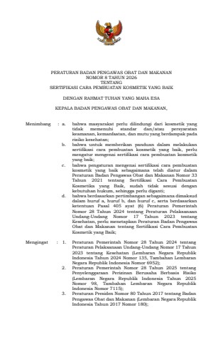 perbpom no 8 tahun 2026 tentang sertifikasi cpkb