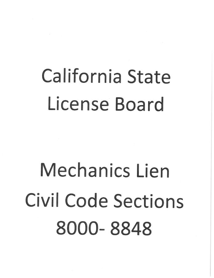 California State License Board - Mechanics Lien Sections 8000-8848