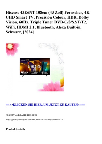 3723 hisense 43e6nt 108cm  43 zoll  fernseher  4k uhd smart tv  precision colour  hdr  dolby vision  60h