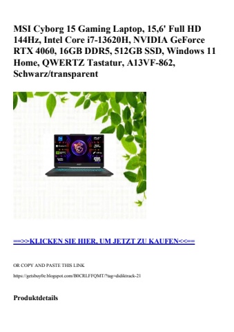 8547 msi cyborg 15 gaming laptop  15 6' full hd 144hz  intel core i7-13620h  nvidia geforce rtx 4060  16