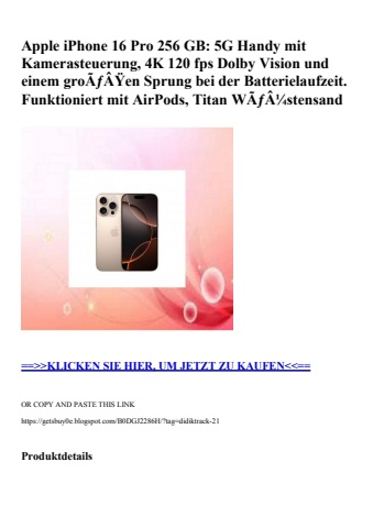 9105 apple iphone 16 pro 256 gb  5g handy mit kamerasteuerung  4k 120 fps dolby vision und einem groãƒâÿ