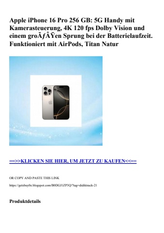 3456 apple iphone 16 pro 256 gb  5g handy mit kamerasteuerung  4k 120 fps dolby vision und einem groãƒâÿ