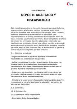 [AULACFEM] Plan formativo DEPORTE ADAPTADO Y DISCAPACIDAD