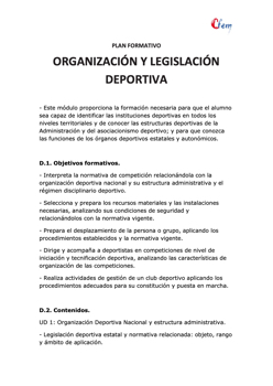 ORGANIZACIÓN Y LEGISLACIÓN DEPORTIVA