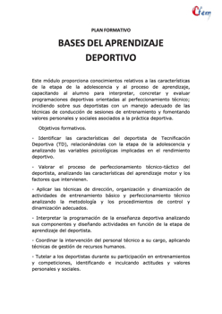 BASES DEL APRENDIZAJE DEPORTIVO 2026
