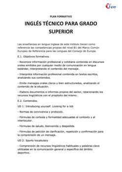 AULA CFEM - Plan formativo INGLÉS TÉCNICO PARA GRADO SUPERIOR