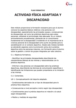 AULACFEM - Plan formativo ACTIVIDAD FÍSICA ADAPTADA Y DISCAPACIDAD