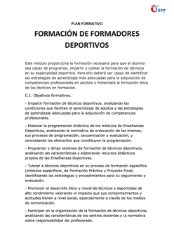 AULACFEM - Plan formativo FORMACIÓN DE FORMADORES DEPORTIVOS