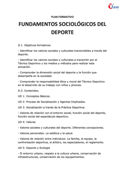 AULACFEM - Plan formativo FUNDAMENTOS SOCIOLÓGICOS DEL DEPORTE