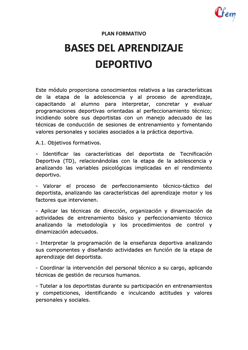 AULACFEM - Plan formativo BASES DEL APRENDIZAJE DEPORTIVO