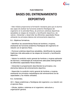 [AULACFEM] Plan formativo BASES DEL ENTRENAMIENTO DEPORTIVO