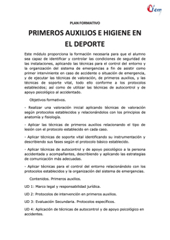 PRIMEROS AUXILIOS E HIGIENE EN EL DEPORTE 2026