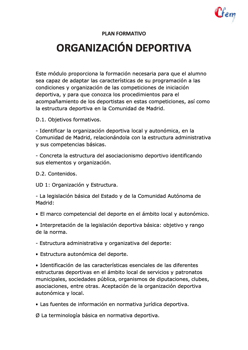 PLAN FORMATIVO ORGANIZACIÓN DEPORTIVA 2026