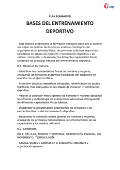 Plan formativo BASES DEL ENTRENAMIENTO DEPORTIVO