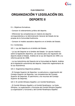 AULA CFEM -Plan formativo ORGANIZACIÓN Y LEGISLACIÓN DEL DEPORTE II