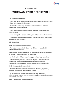 AULA CFEM -Plan formativo ENTRENAMIENTO DEPORTIVO II