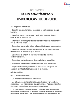 AULA CFEM - Plan formativo BASES ANATÓMICAS Y FISIOLÓGICAS DEL DEPORTE