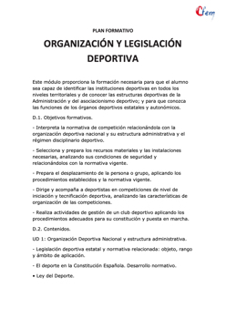 [AULACFEM] Plan formativo ORGANIZACIÓN Y LEGISLACIÓN DEPORTIVA