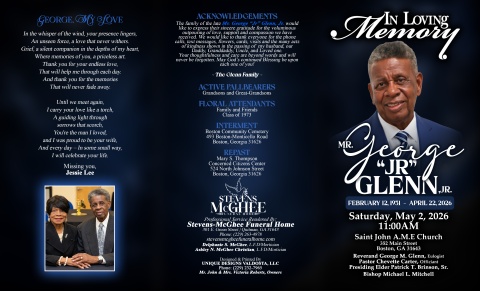 Mr. George (JR) Glenn, Jr. - Keepsake Program