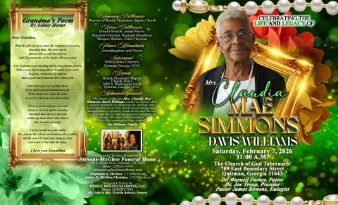 Mrs. Claudia Mae Simmons Davis Williams  - Keepsake Program
