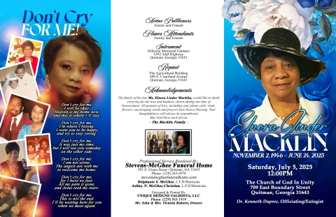 2025 - Mrs. Elnora Linder Macklin - Keepsake Program