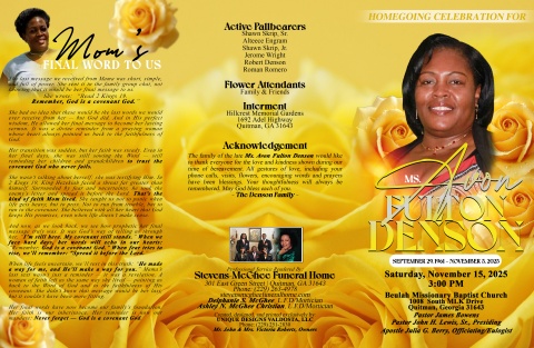 Ms. Avon Fulton Denson - Keepsake Program - 11x17 Trifold Style