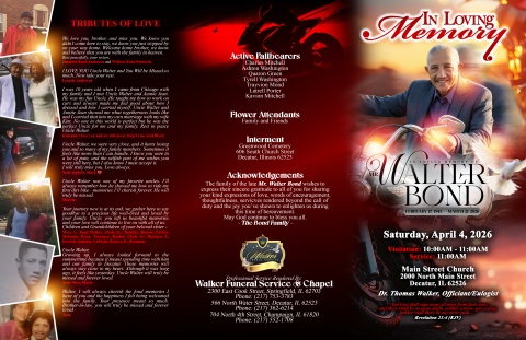 Mr. Walter Bond - Keepsake Program (11x17) Tri-fold Style