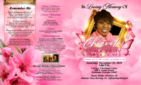 Ms. Chiquita LaShawn Carter Garland - Keepsake Program