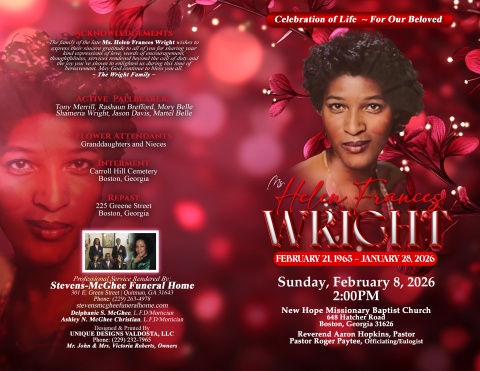 Ms. Helen Frances Wright - Keepsake Program